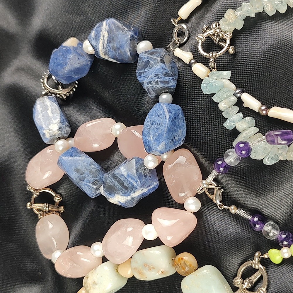 13 VTG NEW Resell 💲Bundle! Genuine Pearls Jasper Aquamarine Bracelets - Picture 9 of 17